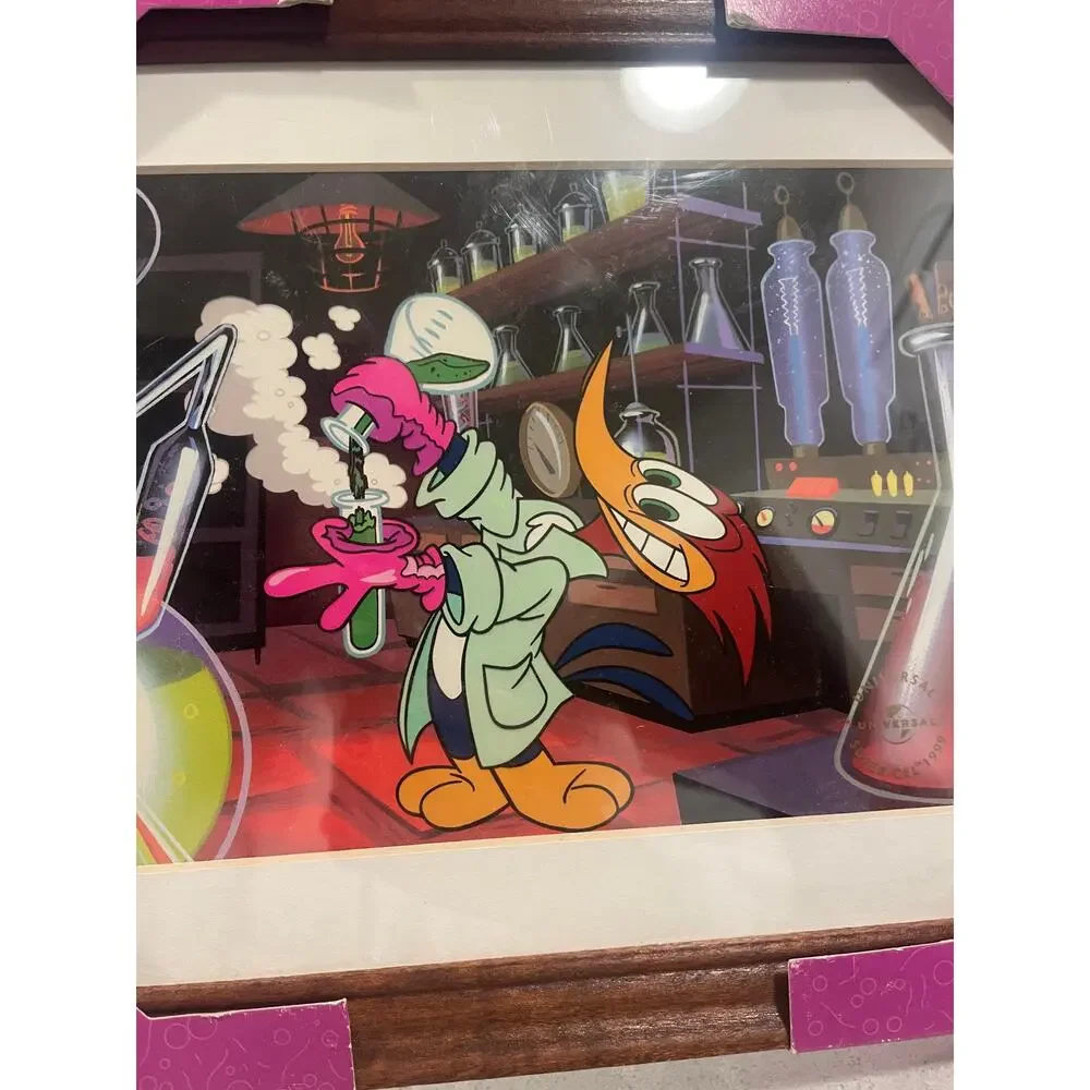 Woody Woodpecker wood framed animation art print lab scene cartoon wall decor